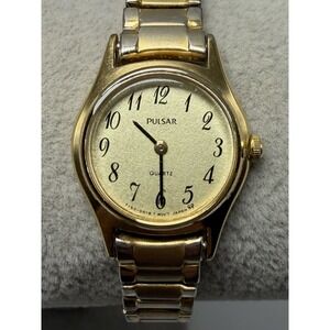 Pulsar Y150-0A50 New Battery Ladies Watch 20MM 6" Stretch Band Gold Tone Vintage
